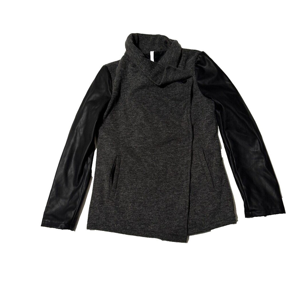 Fabletics Women’s Milano Coat X-Large Gray Black Faux Leather Zip Sleeves Jacket